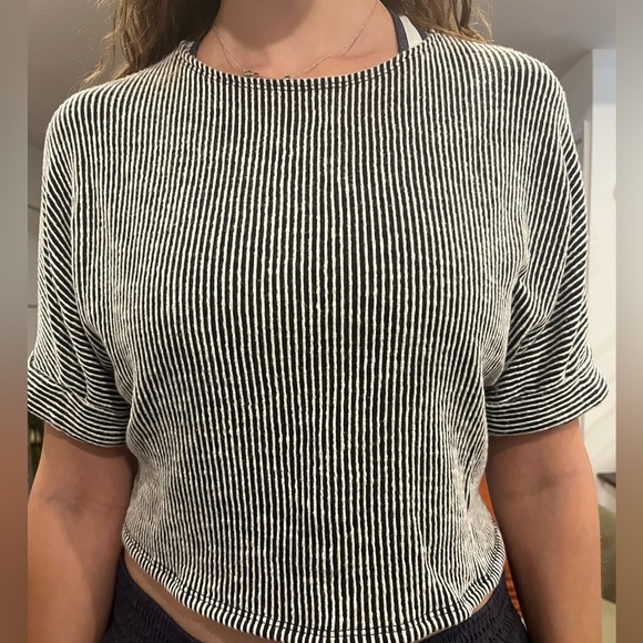 Womens grey & white stripped cropped tee from Caution to the Wind. Size M - Picture 4 of 4